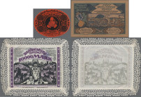 Deutschland - Notgeld besonderer Art: Bielefeld, Stoffgeld, Lot mit 25 Mark (4 versch.), 50 Mark (2 versch.), 500 Mark, 1000 Mark (3, gelb und grün), ...
