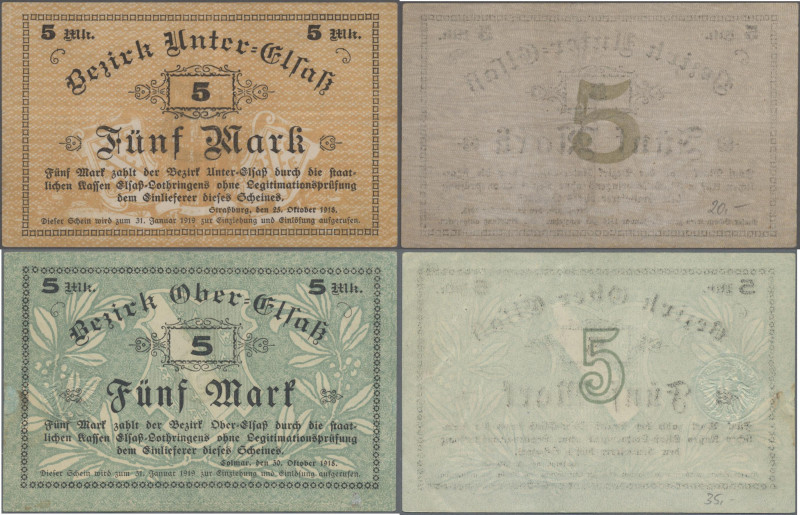 Deutschland - Länderscheine: Elsaß-Lothringen, Unter-Elsaß, 5 Mark, 25.10.1918, ...
