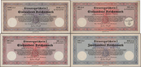 Deutschland - Sonstige: Steuergutschein I, 1940, Lot mit 5 Gutscheinen, dabei 2x 100 Reichsmark, einmal mit Stempel ”FL.-horstkommandantur Mannheim-Sa...