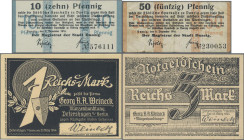 Deutschland - Notgeld: Kleines Lot mit einigen besseren Ausgaben, dabei Danzig 10 Pf. (I) und 50 Pf. (III-) 9.12.1916, Petershagen Weineck 50 RPf., 1 ...