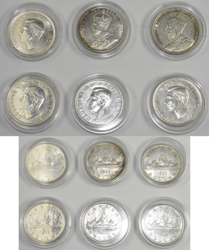 Kanada: Lot 6 x 1 Dollar Kanu, dabei 1935, 1936, 1937, 1938, 1946 und 1947.
 [d...