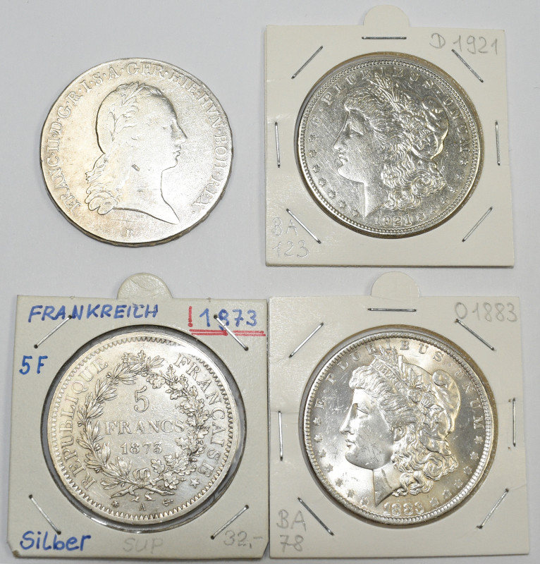 Alle Welt: Lot 4 Silbermünzen, Habsburg 1 Kronentaler 1796 B, Frankreich 5 Franc...