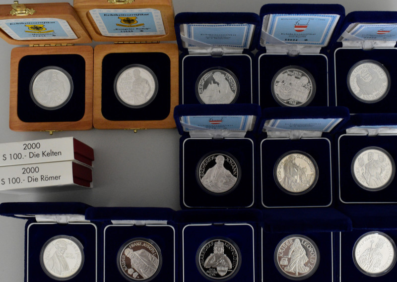 Österreich: 15 x 100 ATS Gedenkmünzen 1991-2000 in höchster Qualität polierte Pl...