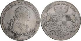 Altdeutschland und RDR bis 1800: Brandenburg-Ansbach, Alexander 1757-1791: Taler 1765 S- Schwabach. 27,77 g. Davenport 1995, fast sehr schön.
 [diffe...