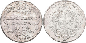 Altdeutschland und RDR bis 1800: Frankfurt: 20 Kreuzer 1784 G PCB N / 60 Stuck eine feine Marck. Joseph/Fellner (J.u.F.) 907. Übliche Prägeschwäche be...