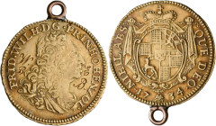 Altdeutschland und RDR bis 1800: Hohenzollern-Hechingen, Friedrich Wilhelm 1671-1735: 1/4 Karolin 1734, Langenargen. 2,42 g mit Henkel. Friedberg 1353...
