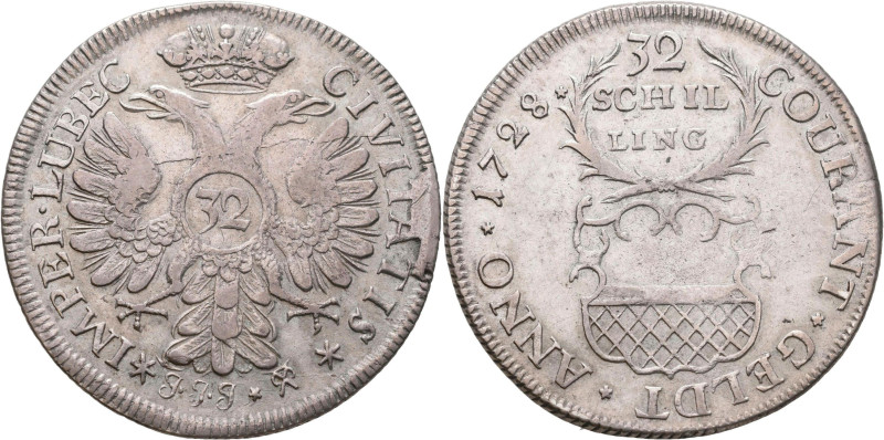 Altdeutschland und RDR bis 1800: Lübeck, Stadt: 32 Schilling 1728 JJJ (Mzm Johan...