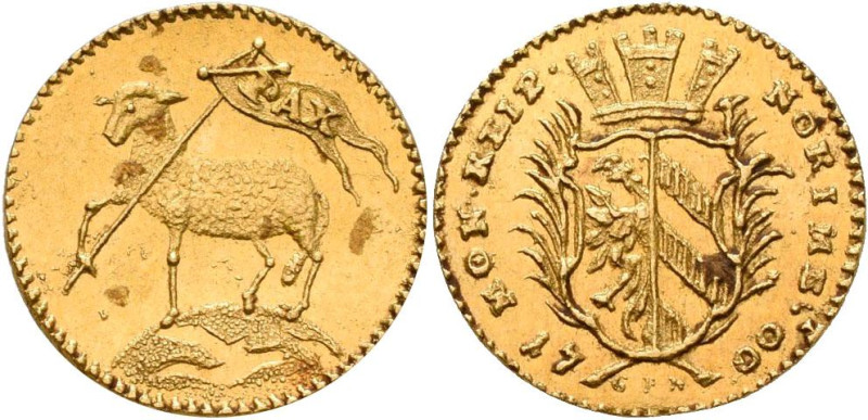 Altdeutschland und RDR bis 1800: Nürnberg: 1/4 Dukat 1700. Lammprägung. 0,86 g. ...