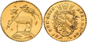Altdeutschland und RDR bis 1800: Nürnberg: 1/4 Dukat 1700. Lammprägung. 0,86 g. Friedberg 1891, Kellner 94. Kleine Belagreste, ansonsten vorzüglich.
...