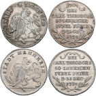Altdeutschland und RDR bis 1800: Pfalz, Karl Theodor 1742-1799: Lot 2 Stück, Silberabschlag von den Stempeln des Dukaten 1792, Mannheim, auf die Huldi...