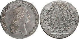Altdeutschland und RDR bis 1800: Sachsen, Friedrich August III. (I.) 1763-1806-1827: Taler 1779 (Konventionstaler) IEC - Dresden. Davenport 2690, Kahn...