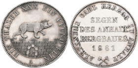 Anhalt-Bernburg: Alexander Carl 1834-1863: Taler 1861 A (Ausbeutetaler), Segen des Bergbaus. AKS 17, Jaeger 73, feine Kratzer, vorzüglich.
 [differen...