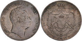 Baden: Karl Leopold Friedrich 1830-1852: Vereinsdoppeltaler 1852 (3½ Gulden 2 Thaler), AKS 89, Jaeger 64. Variante mit achtstrahligem Stern in Randsch...