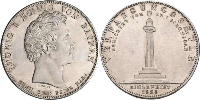 Bayern: Ludwig I. 1825-1848: Geschichtstaler 1828, Verfassungssäule. AKS 123, Ja...