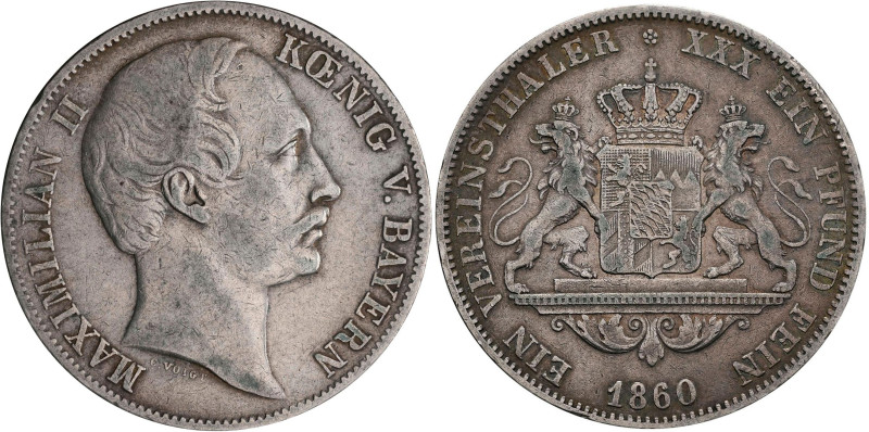 Bayern: Maximilian II. Joseph 1848-1864: Taler 1860 (Vereinstaler). AKS 149, Jae...