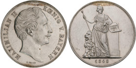 Bayern: Maximilian II. Joseph 1848-1864: Vereinsdoppeltaler / Geschichtsdoppeltaler 1848, Verfassung. AKS 163a, Jaeger 86. Kleiner Randfehler / Prüfsp...