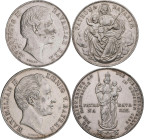 Bayern: Ludwig II. 1864-1886: Taler o.J. (1865, Madonnentaler). AKS 176, Jaeger 107. Zaponiert, Kratzer, sehr schön. Dabei noch 2 Gulden 1855 / Marien...