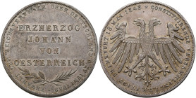 Frankfurt am Main: Freie Stadt: Doppelgulden 1848, auf die Wahl von Erzherzog Johann von Österreich zum Reichsverweser von Deutschland. AKS 39, Jaeger...