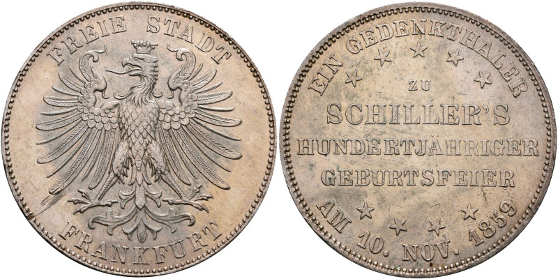 Frankfurt am Main: Freie Stadt: Taler 1859, 100. Geburtstag von Schiller, AKS 43...