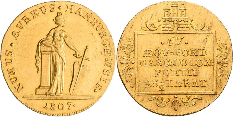 Hamburg: Dukat 1807. 3,50 g. AKS 5, Friedberg 1137. Prachtvolles Exemplar, vorzü...
