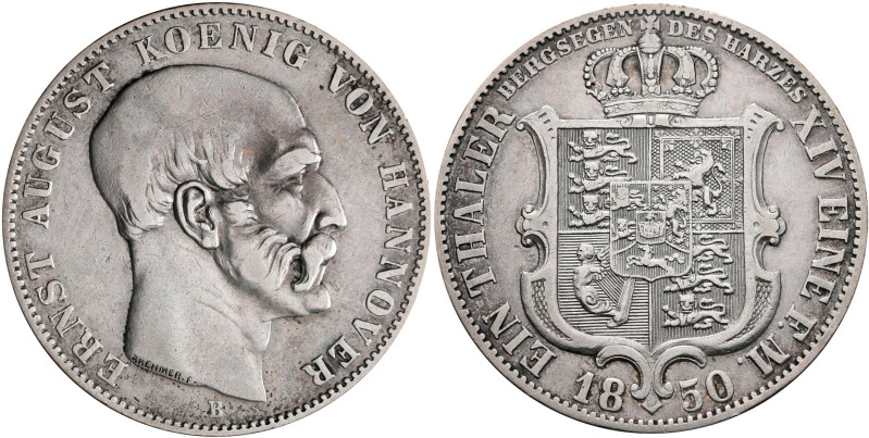 Hannover: Ernst August 1837-1851: Taler 1850 B. Ausbeute / Bergsegen des Harzes,...