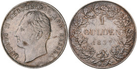 Hessen-Darmstadt: Ludwig II. 1830-1848: Gulden 1837, AKS 99, Jaeger 38a. Gereinigt, sehr schön+.
 [differenzbesteuert]