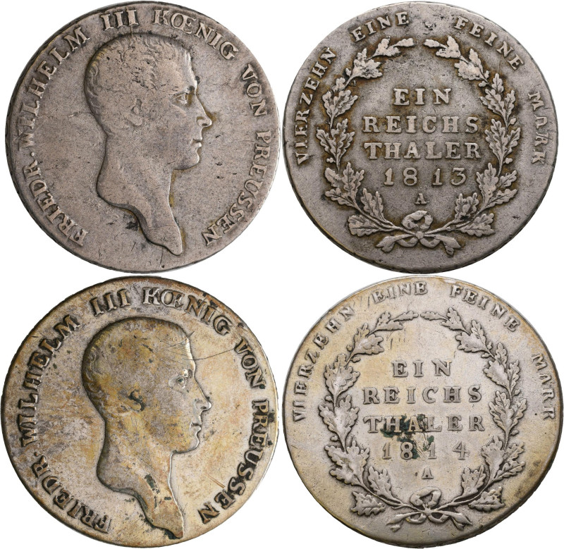 Preußen: Friedrich Wilhelm III. 1797-1840: Reichstaler 1813 A + 1814 A. AKS 11, ...