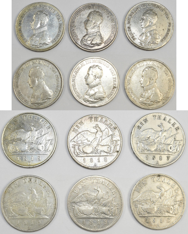 Preußen: Friedrich Wilhelm III. 1797-1840: Lot 6 Stück, Taler 1817A (2x), 1818 A...