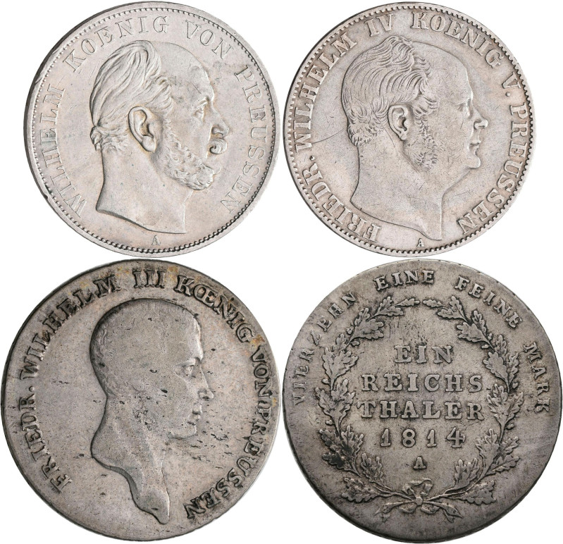Preußen: Kleines Lot 3 Münzen, dabei: Reichstaler 1814 A (AKS 11), Ausbeutetaler...