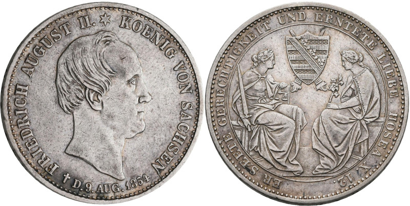 Sachsen: Friedrich August II. 1836-1854: Taler 1854 (Sterbetaler), auf seinen To...
