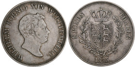 Württemberg: Wilhelm I. 1816-1864: Taler 1825 (Kronenthaler) mit W über Jahreszahl. AKS 65, Jaeger 55, Thun 434. Kratzer, Patina, sehr schön - vorzügl...