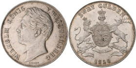 Württemberg: Wilhelm I. 1816-1864: Doppelgulden 1850 (Zwey Gulden), AKS 76, Jaeger 72, Davenport 957. Feine Kratzer, hübsche Patina, vorzüglich.
 [di...