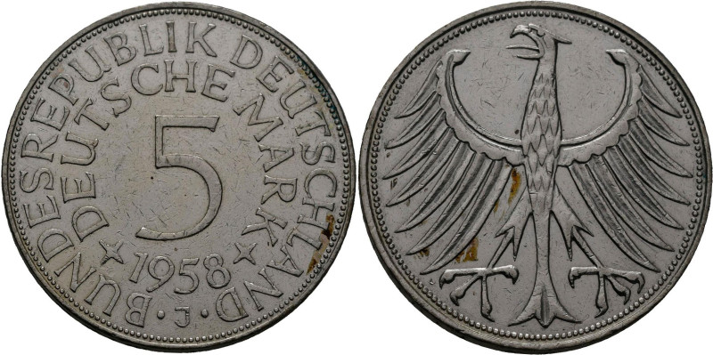Bundesrepublik Deutschland 1948-2001: 73 x 5 DM Kursmünzen Silberadler (J. 387),...