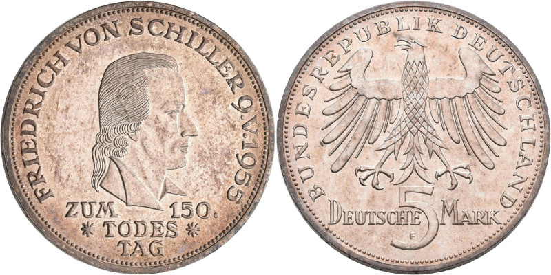 Bundesrepublik Deutschland 1948-2001: 5 DM 1955 F, Friedrich Schiller, Jaeger 38...