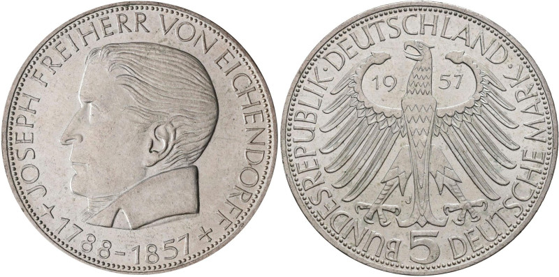 Bundesrepublik Deutschland 1948-2001: 5 DM 1957 J, Freiherr von Eichendorff, Jae...