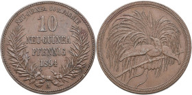 Deutsch-Neuguinea: 10 Neu-Guinea Pfennig 1894 A, Paradiesvogel, Jaeger N703, winzige Kratzer, vorzüglich.
 [differenzbesteuert]