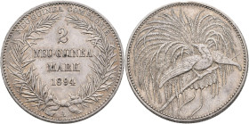 Deutsch-Neuguinea: 2 Neu-Guinea Mark 1894 A, Paradiesvogel, Jaeger N706, winzige Kratzer, vorzüglich.
 [differenzbesteuert]