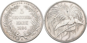 Deutsch-Neuguinea: 5 Neu-Guinea Mark 1894 A, Paradiesvogel, Jaeger N707, kleine Kratzer, vorzüglich.
 [differenzbesteuert]