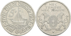 Danzig: 5 Gulden 1935 Kogge. Jaeger D19. 11,08 g. Nickel. Kratzer, sehr schön+.
 [differenzbesteuert]