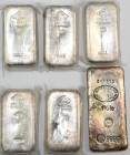 Deutschland: Degussa: Lot mit 5 x 1 kg Silberbarren der Degussa sowie einer der Swiss Bank. Lot 6 Barren.
 [differenzbesteuert]