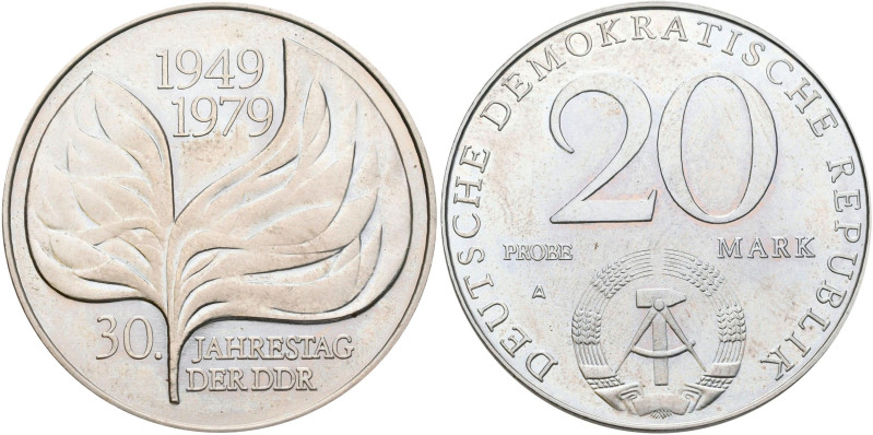 Proben & Verprägungen: DDR: Probe 20 Mark 1979, 30 Jahre DDR, Motivprobe mit sti...
