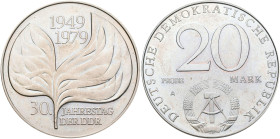 Proben & Verprägungen: DDR: Probe 20 Mark 1979, 30 Jahre DDR, Motivprobe mit stilisieren Blättern. Jaeger 1573 P2. Stempelglanz.
 [differenzbesteuert...