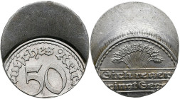 Proben & Verprägungen: Weimarer Republik 1918-1933: 50 Pfennig 1919-1922, Jahreszahl und Münzzeichen nicht ermittelbar. Jaeger 301. Stark dezentriert,...