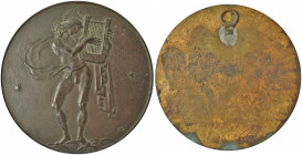 Medaillen Deutschland - Sonstige: Einseitige Bronzegussmedaille o. J. (vor 1929) von Heinrich Moshage, Stehender Jüngling mit Leier (Apollo) rückseiti...