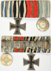 Orden & Ehrenzeichen: Weimarer Republik: Eine 4-teilige Ordensspange mit nur 2 Orden, dabei Eisernes Kreuz II. Klasse 1914 (OEK 1909), sowie Dienstaus...