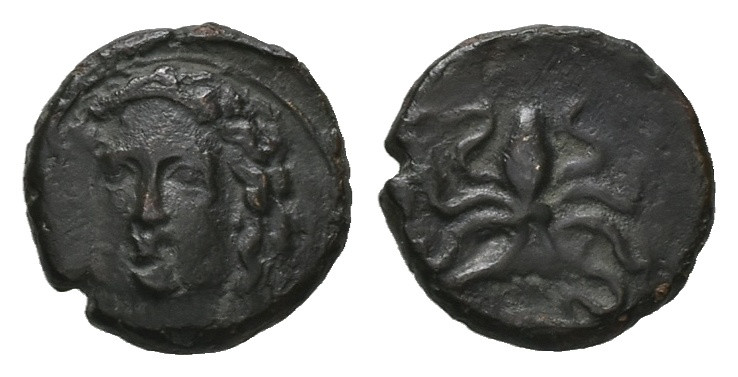 Sicily, Syracuse. Second Democracy. AE Trias, 1.80 g 13.14 mm. 466-405 BC. Struc...