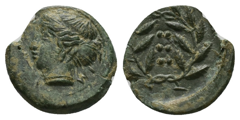 Sicily, Himera. Ae Hemilitron, 2.39 g 17.46 mm. Circa 415-409 BC.
Obv: IM - E. F...
