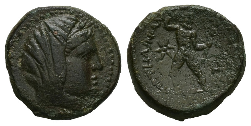Bruttium, Petelia. Ae, 8.91 g 21.99 mm. Late 3rd century BC. 
Obv: Veiled head o...