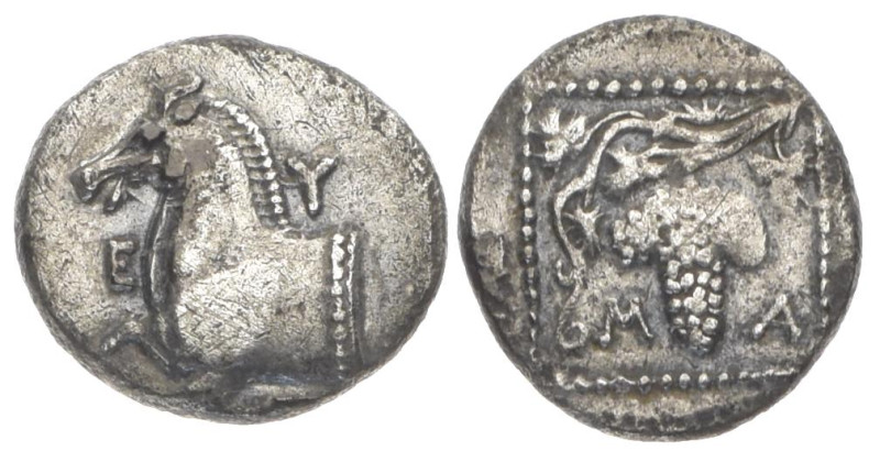 Thrace, Maroneia. AR Hemidrachm, 2.21 g 14.80 mm. Circa 398-385 BC.
Obv: E – Y –...