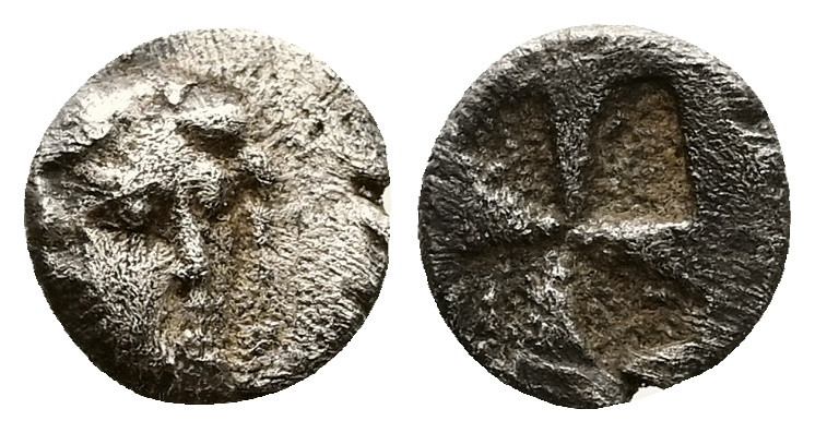 Asia Minor, Uncertain. AR Tetartemorion, 0.19 g 5.66 mm. 5th century BC.
Obv: He...